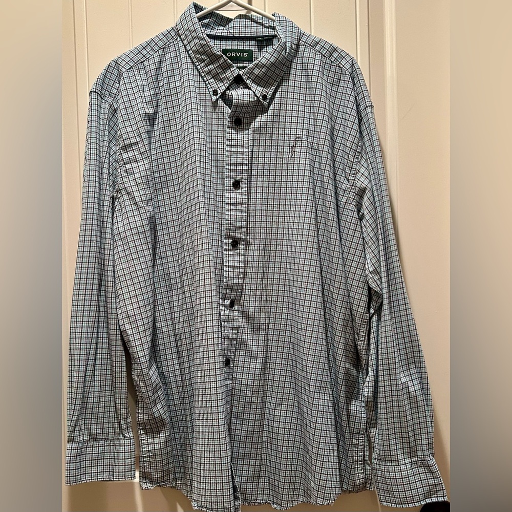 Orvis White and Blue Active Fit, Casual, Button Down Shirt